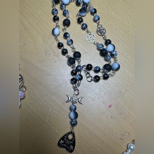 Silver and Black Beaded Necklace